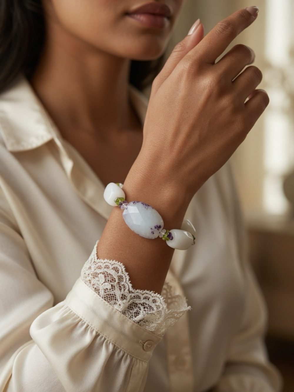 Handmade Citrine, Peridot, Amethyst, and Agate Stretch Bracelet
